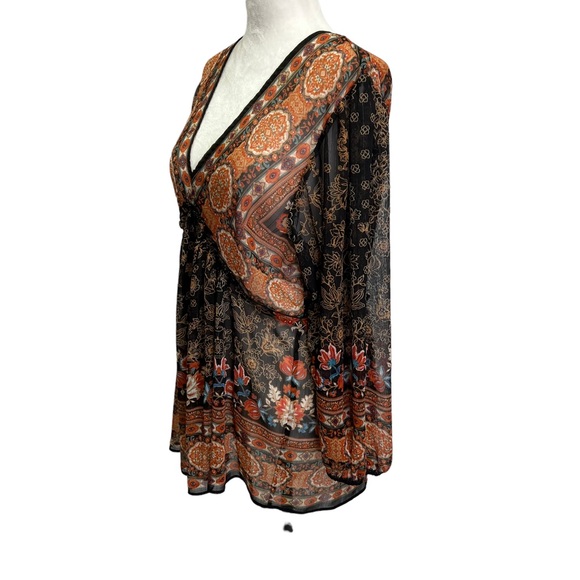 Rose + Olive Black Boho Peasant Top Size S - Picture 3 of 10